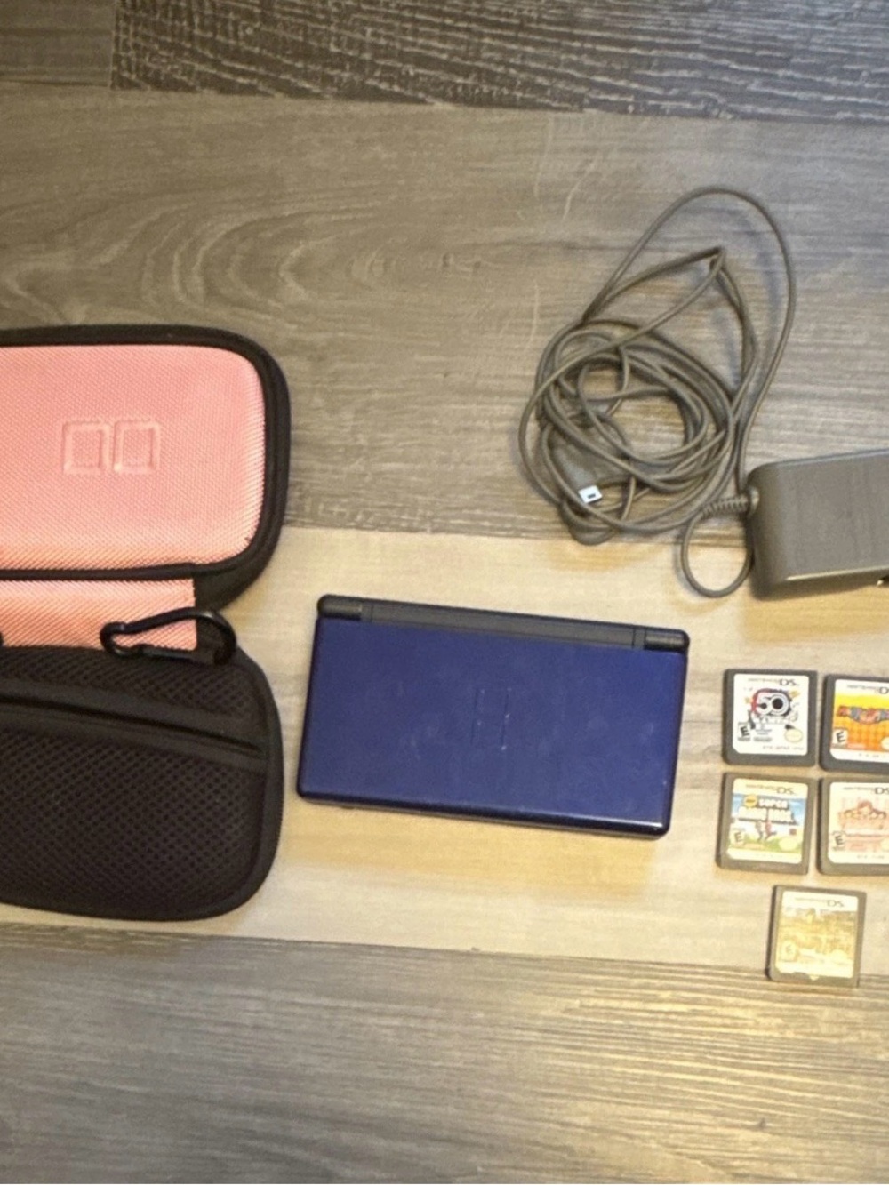 Nintendo DS Lite Blue Handheld with Pink Carry Case and Games